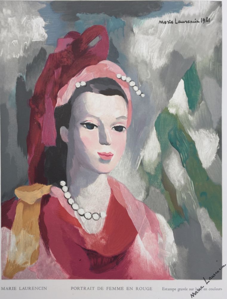 木版 Laurencin - Portrait de Femme en rouge