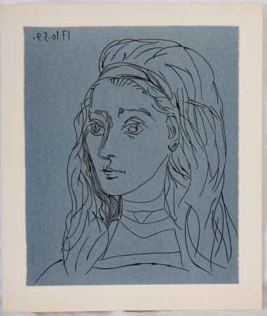 リノリウム彫版 Picasso - Portrait de Jacqueline