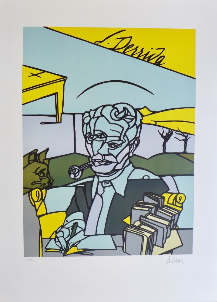リトグラフ Adami - Portrait de Jacques Derrida