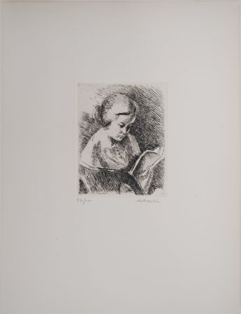 彫版 Asselin - Portrait, Jeune fille lisant