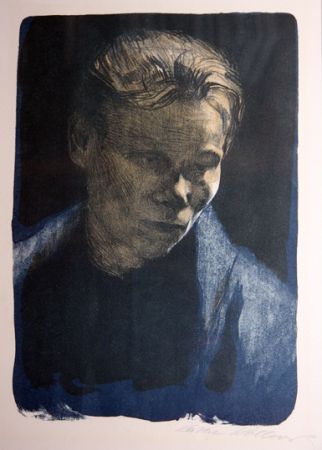 リトグラフ Kollwitz - Portrait of working class woman with blue towel