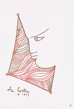 リトグラフ Cocteau - Profil brun et rouge 