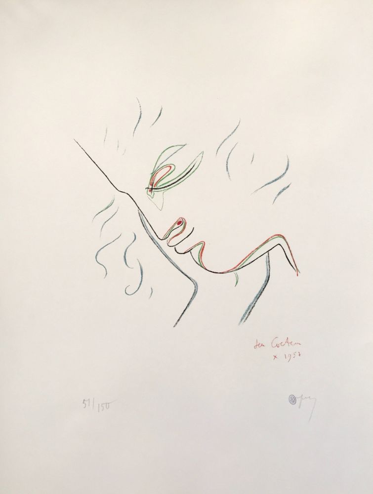 リトグラフ Cocteau - Profile in Red, Green, and Blue