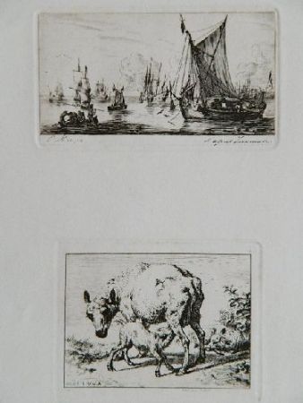 彫版 Meryon - Pêcheurs de la mer du sud (after Zeeman) [with] La brebis et les deux agneaux (after Van de Velde)