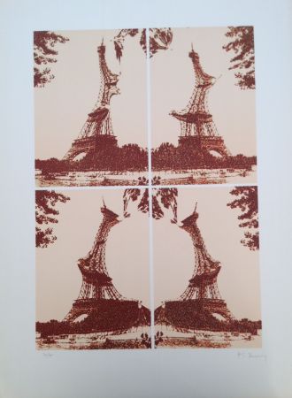 リトグラフ Bury - Quatre tours Eiffel juxtaposées