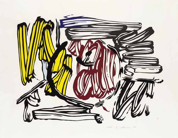 木版 Lichtenstein - Red & Yellow Apple