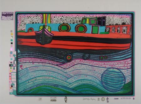 シルクスクリーン Hundertwasser - Regentag on Waves of Love, Plate 8, 1970-72