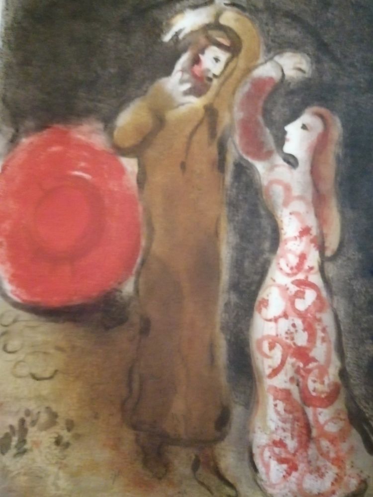 リトグラフ Chagall - Rencontre entre Ruth et Booz