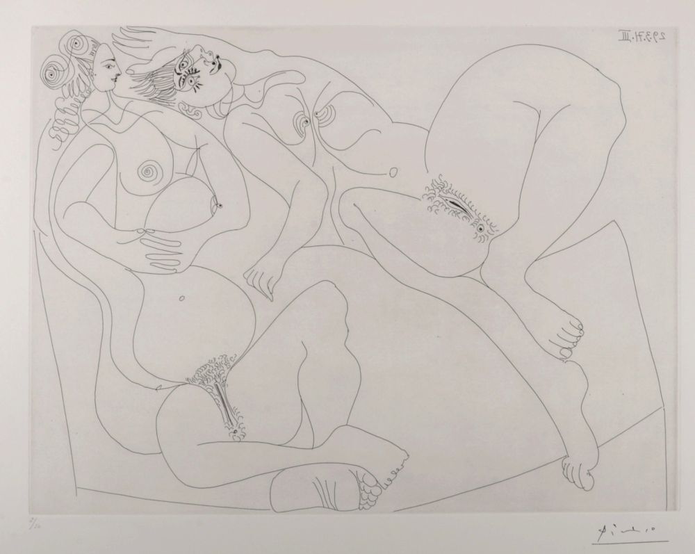 彫版 Picasso - Repos, Deux jeunes filles bavardant, 1970