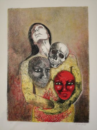 リトグラフ Mendez Azcarate -  Resurrección en rojo y amarillo