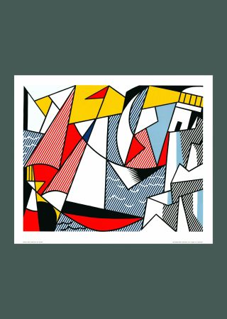 リトグラフ Lichtenstein - Roy Lichtenstein: 'Sailboats' 1973 Offset-lithograph