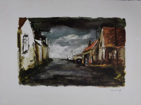 リトグラフ Vlaminck - Rue de Village, circa 1950 - Hand-signed