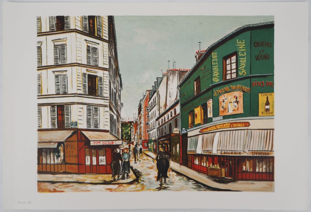 リトグラフ Utrillo - Rue Seveste à Montmartre