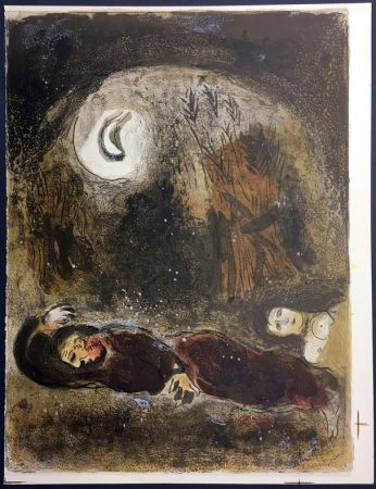 リトグラフ Chagall - RUTH AUX PIEDS DE BOOZ. Lithographie originale pour la Bible, 1960.