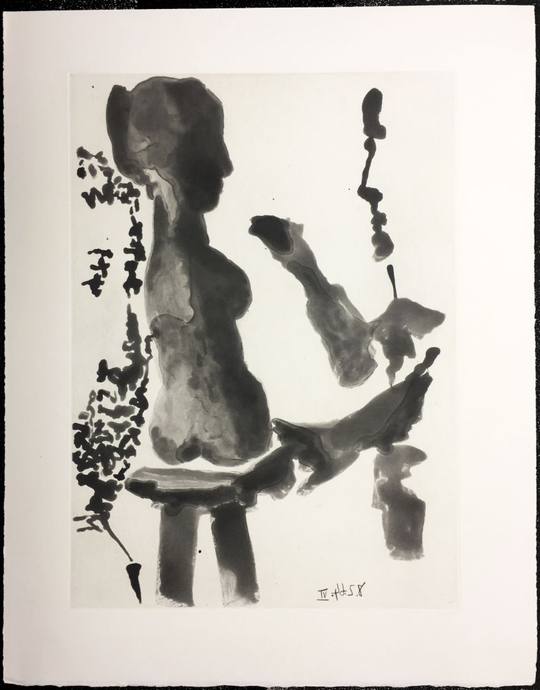 エッチングと　アクチアント Picasso - SABLE MOUVANT Plate n°9. 1964