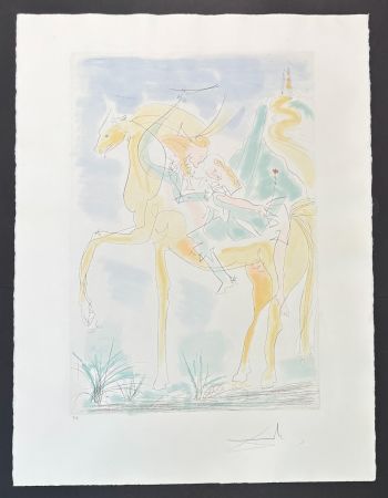 彫版 Dali - Salvador Dalì (1904-1989) - Couple à cheval - Drypoint etching with stencil on Rives paper - 1971