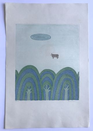 アクチアント Minami - Sans titre (3 arbres et 1 vache)