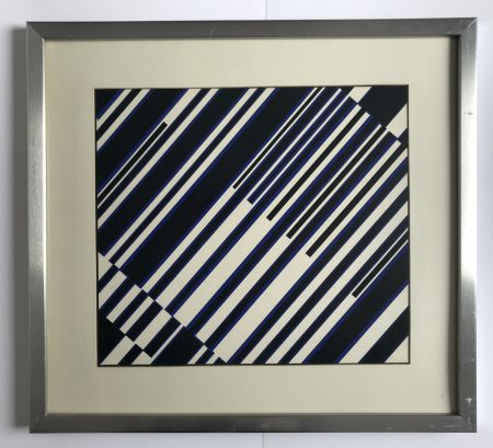 シルクスクリーン Fruhtrunk - Sans titre (Progression à rayures en noir, blanc, bleu)