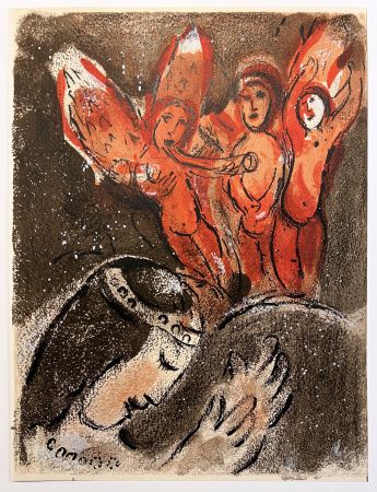 リトグラフ Chagall - SARA ET LES ANGES. Lithographie originale pour DESSINS POUR LA BIBLE (1960)