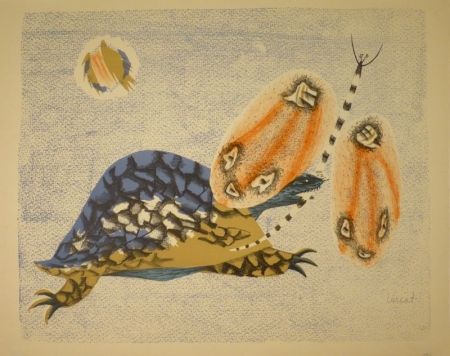 リトグラフ Lurcat - (Schildkröte und Libelle)