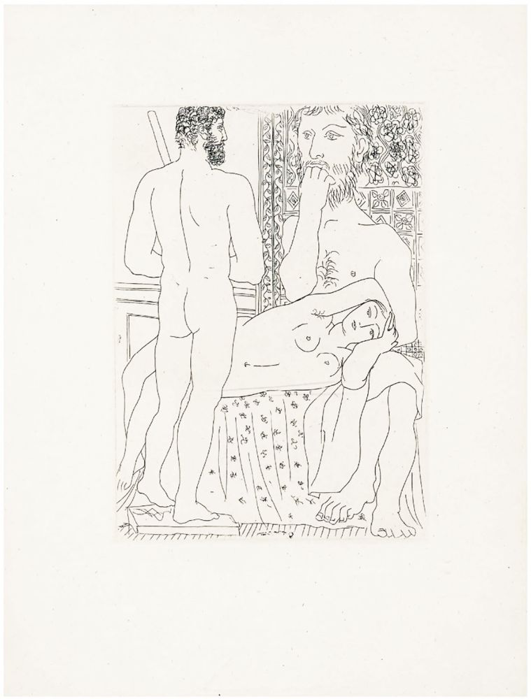 エッチング Picasso - Sculpteur, modèle couché et sculpture (Suite Vollard, pl. 37) - 1933