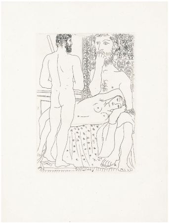 エッチング Picasso - Sculpteur, modèle couché et sculpture (Suite Vollard, pl. 37) - 1933
