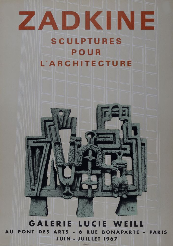 リトグラフ Zadkine - Sculptures pour l'architecture - Galerie Lucie Weill, 1967