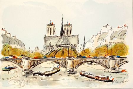 リトグラフ Huchet - Seine et Notre-Dame de Paris