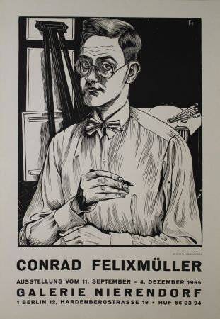 木版 Felixmuller  - Selbstbildnis mit Zeichenstift