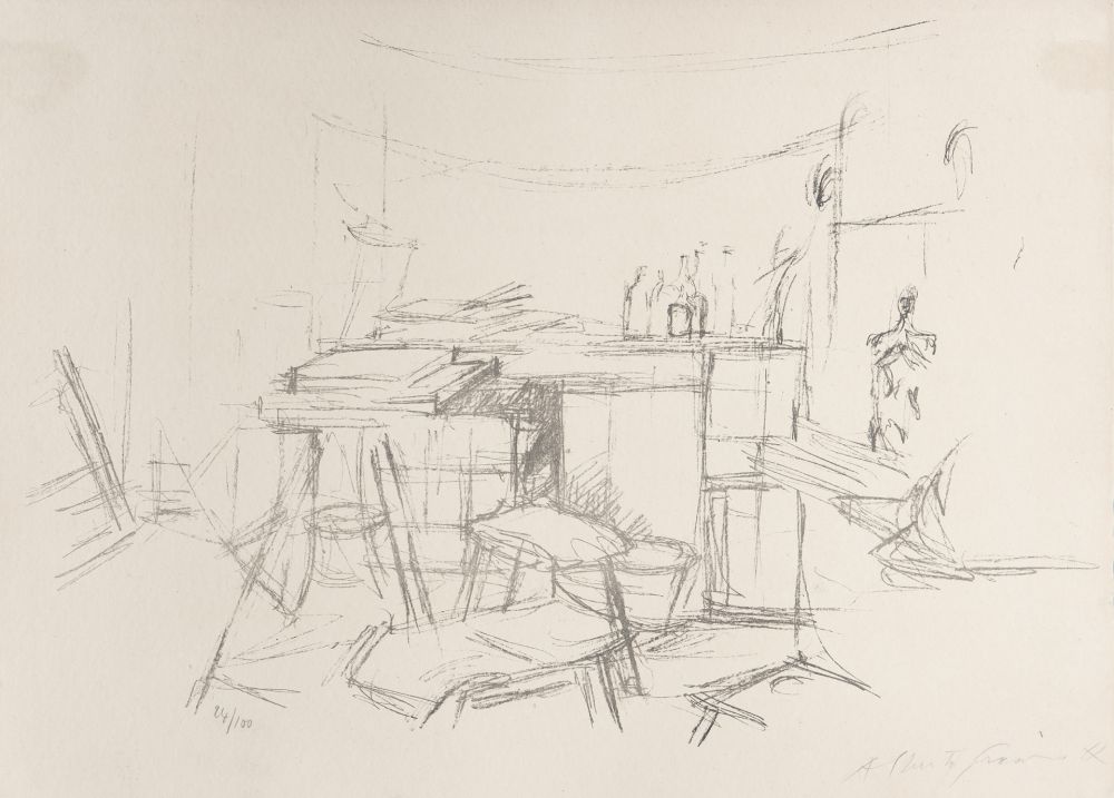 リトグラフ Giacometti - Sellette et tabourets dans l'atelier I