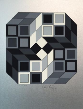 シルクスクリーン Vasarely - Silver Composition