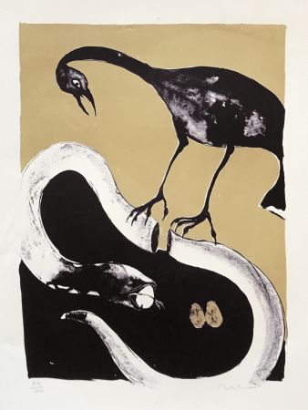 リトグラフ Toledo - Snake with Bird and Eggs