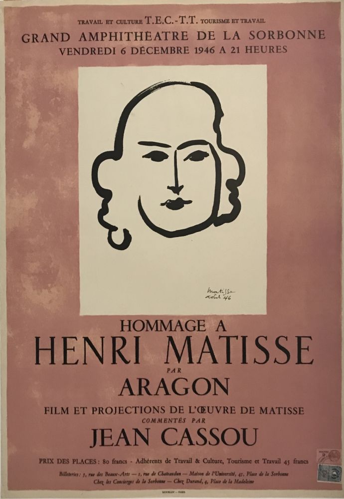 リトグラフ Matisse - Sorbonne - Aragon