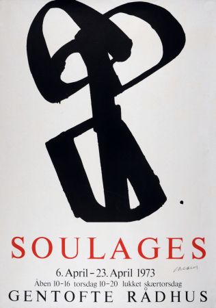 シルクスクリーン Soulages - Soulages au Gentofte Rådhus - Sérigraphie n°1, 1973 - Hand-signed