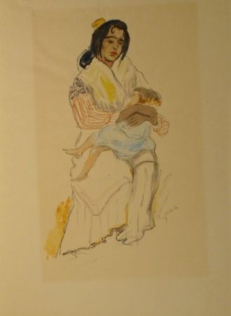 リトグラフ Orlik - Spanische Zigeunerin mit Kind, Sevilla