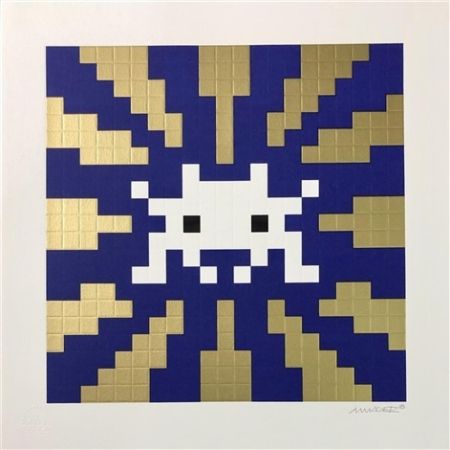 シルクスクリーン Space Invader - Sunset (Gold & Blue)