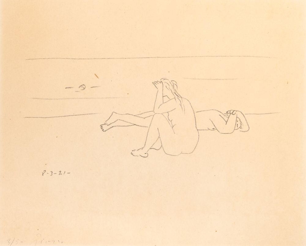 リトグラフ Picasso - Sur la plage I (Deux nus)