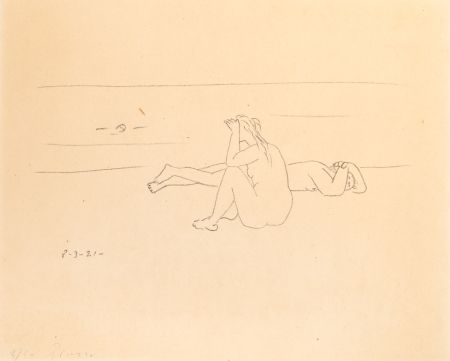 リトグラフ Picasso - Sur la plage I (Deux nus)
