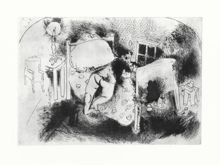 エッチング Chagall - Tchitchikov sur le lit