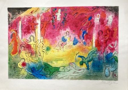 リトグラフ Chagall - TEMPLE ET HISTOIRE DE BACCHUS. Épreuve signée (Daphnis & Chloé - 1961)