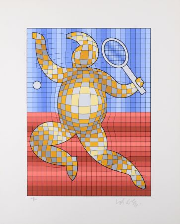 シルクスクリーン Vasarely - Tennis player, 1987 - Hand-signed!