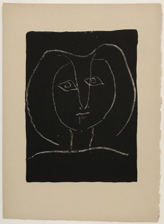 リトグラフ Picasso - Tete de Femme Stylisee Fond Noir