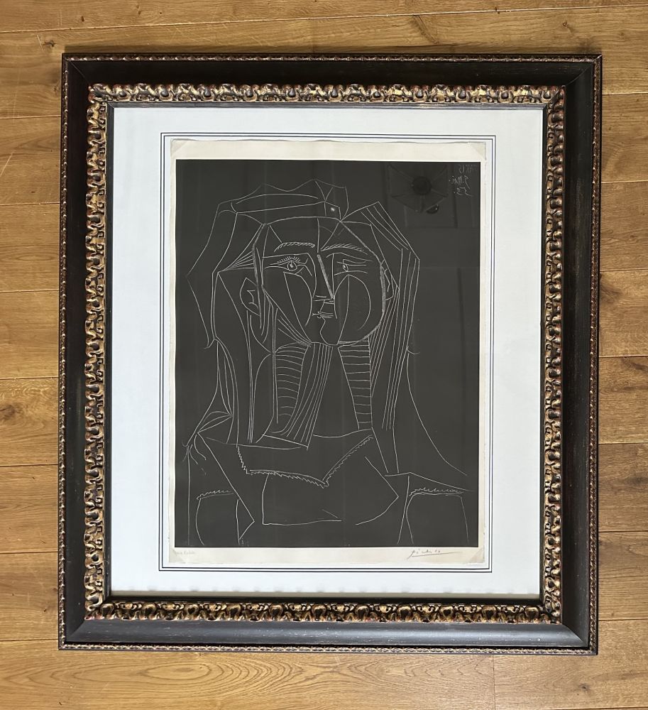 技術的なありません Picasso -  Tete sur Fond Noir (Francois Gilot)   /  Head on black background