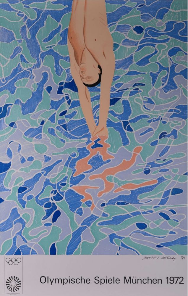 リトグラフ Hockney - The Diver, Olympische Spiele München, 1972