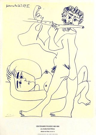 リトグラフ Picasso - The Flute Player, Rare Affiche