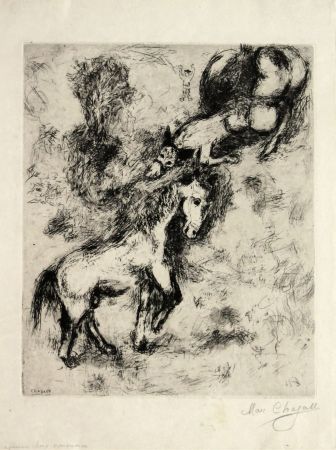 リノリウム彫版 Chagall - The Horse and the Donkey