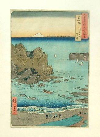 木版 Hiroshige - The Outer Bay at Choshi Beach in Shimosa Province