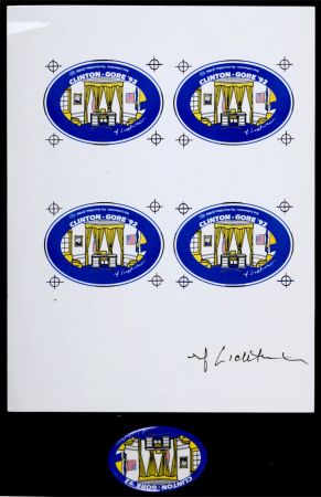 シルクスクリーン Lichtenstein - The Oval Office, 1992 - Highly collectible set (Silkscreen on metallic pin & Silkscreen on paper)!