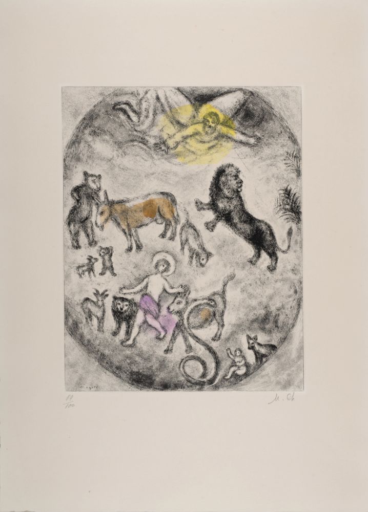 彫版 Chagall - The reconciliation of all the creatures (Isaiah 11: 5-9), 1958 - Hand-signed & Hand-colored!