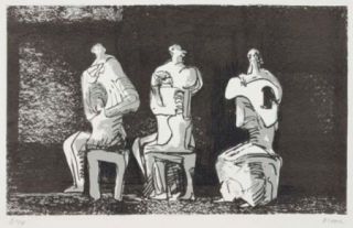 リトグラフ Moore - Three seated figures in setting